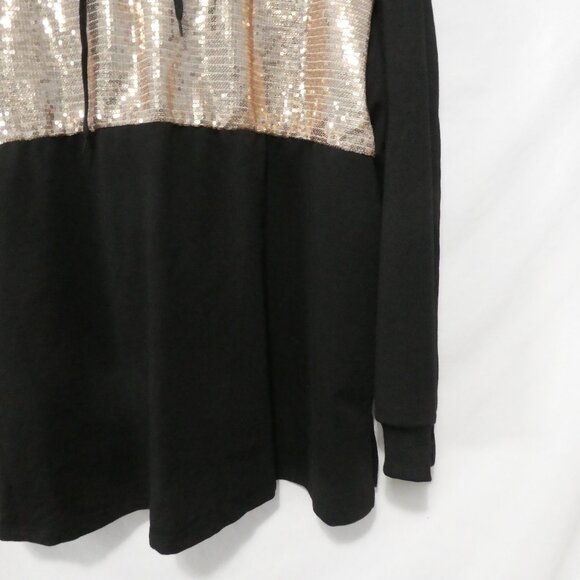 SHEIN - Curve | 2XL | Contrast Gold Sequin Drop Shoulder Drawstring Black Hoodie - Picture 10 of 16